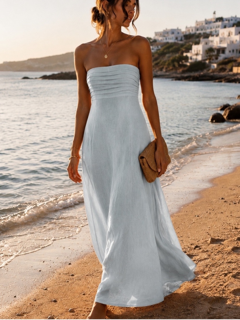Caroline Constas Strapless Pale Blue Maxi Dress